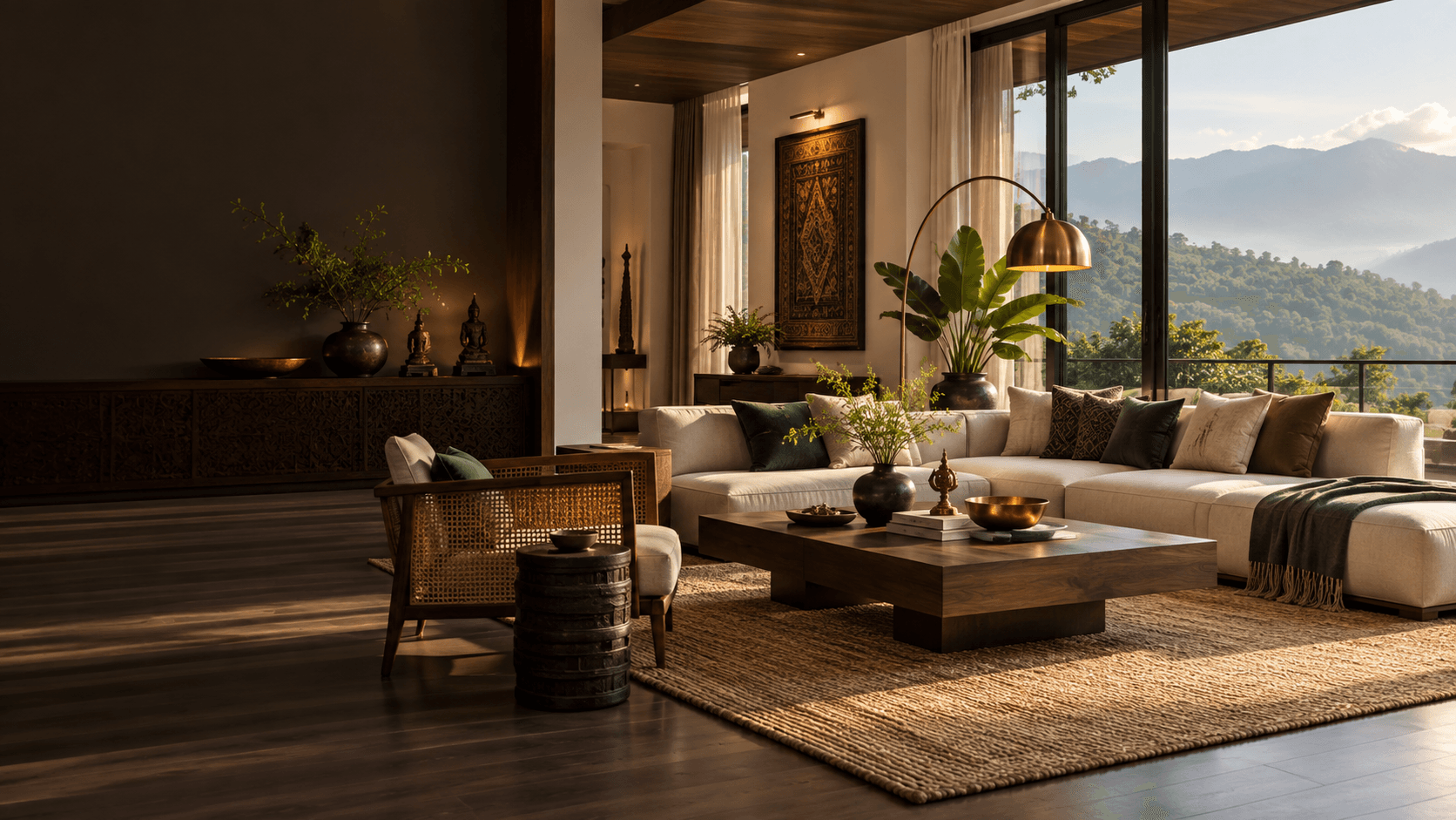 Warm, refined living room in a completed contemporary home